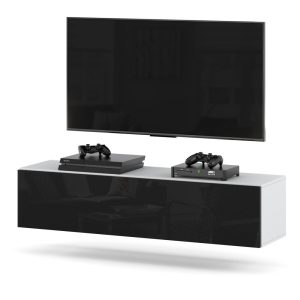 Szafka rtv stolik wiszący salon 140cm biały czarny połysk 374000 Szafka rtv stolik wiszący salon 140cm biały czarny połysk 374000