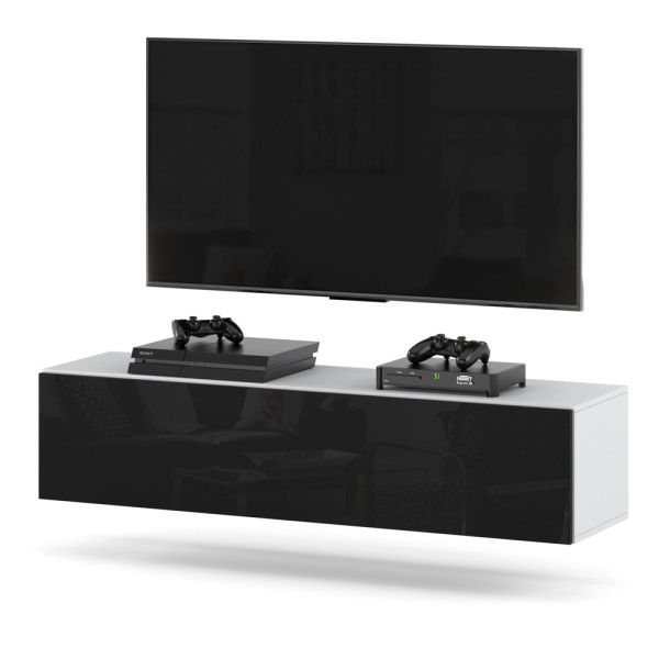 Szafka rtv stolik wiszący salon 140cm biały czarny połysk 374000