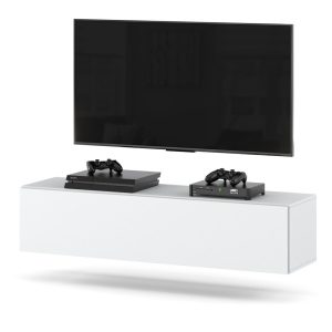 Szafka rtv stolik wiszący telewizor salon 140cm biała mat 374002 Szafka rtv stolik wiszący telewizor salon 140cm biała mat 374002