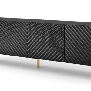 Szafka RTV SURF 200 cm 4D frez czarny połysk 240524 Szafka RTV SURF 200 cm 4D frez czarny połysk 240524