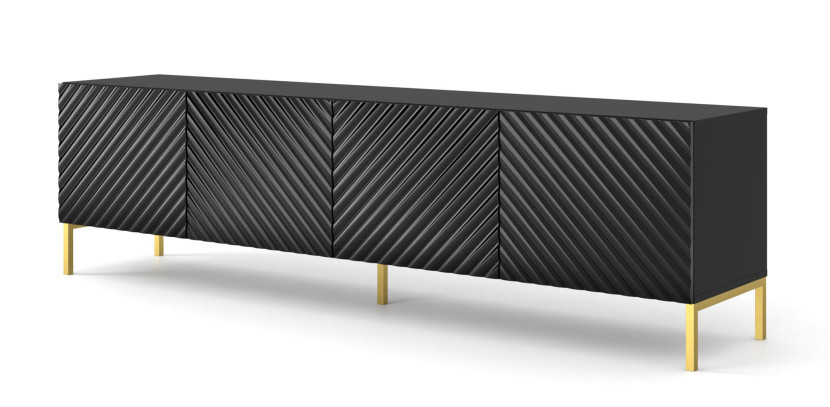 Szafka RTV SURF 200 cm 4D frez czarny połysk 240524