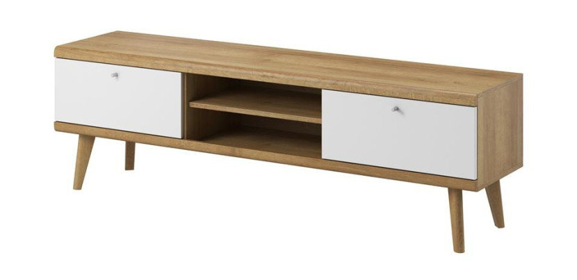 Szafka RTV szeroka stolik PRIMO 160 Biały + Dąb Riviera 400928