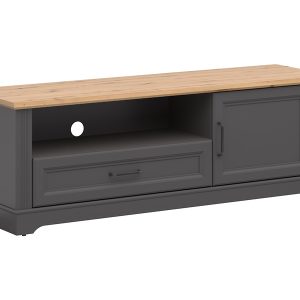 Szafka RTV Tolmin 150 cm z drzwiami i szufladą grafit/dąb artisan 730129