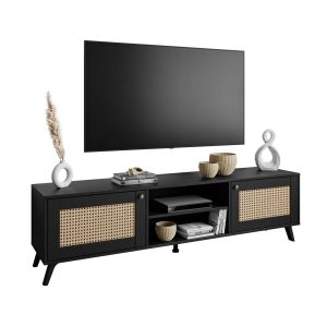 Szafka RTV VIENNA 3D imitacja plecionki – czarna 96774 Szafka RTV VIENNA 3D imitacja plecionki – czarna 96774