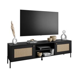 Szafka RTV VIENNA 3D z imitacją plecionki – czarna 96793 Szafka RTV VIENNA 3D z imitacją plecionki – czarna 96793