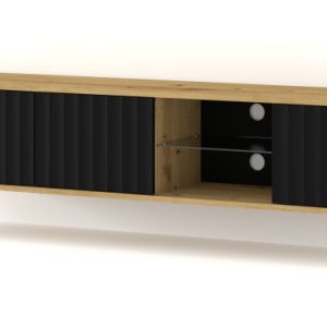Szafka RTV VINA 156 cm wisząca frezowana dąb artisan/ czarny 346205 Szafka RTV VINA 156 cm wisząca frezowana dąb artisan/ czarny 346205
