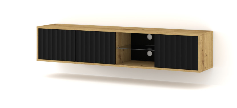 Szafka RTV VINA 156 cm wisząca frezowana dąb artisan/ czarny 346205