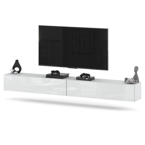Szafka rtv wisząca 280cm biały wysoki połysk meblościanka 595273