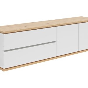 Szafka RTV Yamael 184 cm z 2 drzwiami i 2 szufladami biała 57677 Szafka RTV Yamael 184 cm z 2 drzwiami i 2 szufladami biała 57677
