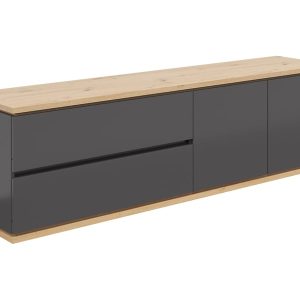Szafka RTV Yamael 184 cm z 2 drzwiami i 2 szufladami grafitowa 57678 Szafka RTV Yamael 184 cm z 2 drzwiami i 2 szufladami grafitowa 57678