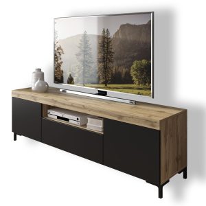 Szafka RTV YOSHI II na nóżkach dąb wotan / czarny 96758 Szafka RTV YOSHI II na nóżkach dąb wotan / czarny 96758