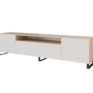 Szafka RTV z frezowanymi frontami stojąca KITO-S – 200x53x41 cm – Biały 644275 Szafka RTV z frezowanymi frontami stojąca KITO-S – 200x53x41 cm – Biały 644275