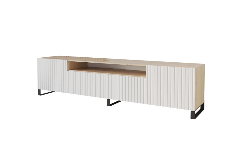 Szafka RTV z frezowanymi frontami stojąca KITO-S - 200x53x41 cm - Biały 644275