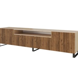 Szafka RTV z frezowanymi frontami stojąca KITO-S – 200x53x41 cm – Brązowy 644144 Szafka RTV z frezowanymi frontami stojąca KITO-S – 200x53x41 cm – Brązowy 644144