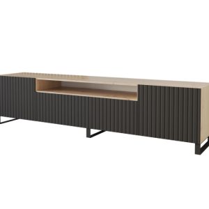 Szafka RTV z frezowanymi frontami stojąca KITO-S – 200x53x41 cm – Czarny 644222 Szafka RTV z frezowanymi frontami stojąca KITO-S – 200x53x41 cm – Czarny 644222