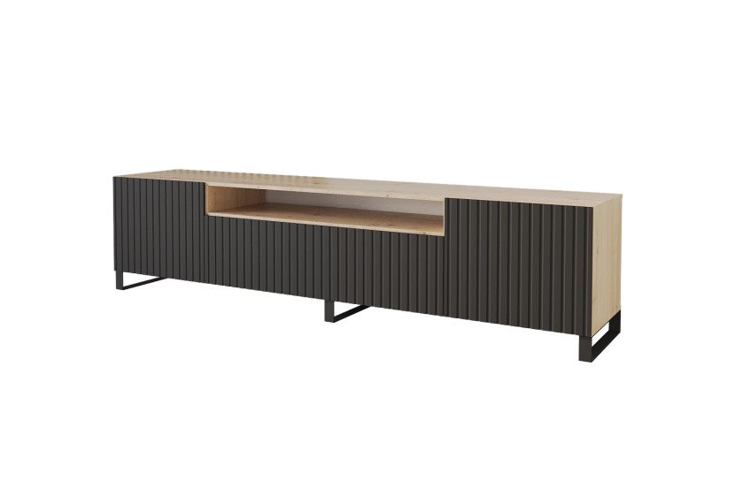 Szafka RTV z frezowanymi frontami stojąca KITO-S - 200x53x41 cm - Czarny 644222