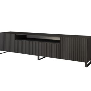 Szafka RTV z frezowanymi frontami stojąca KITO-S – 200x53x41 cm – Czarny 644243 Szafka RTV z frezowanymi frontami stojąca KITO-S – 200x53x41 cm – Czarny 644243