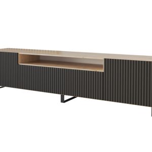 Szafka RTV z frezowanymi frontami stojąca NOA-2-S – 200x53x41 cm – Czarny 461574 Szafka RTV z frezowanymi frontami stojąca NOA-2-S – 200x53x41 cm – Czarny 461574