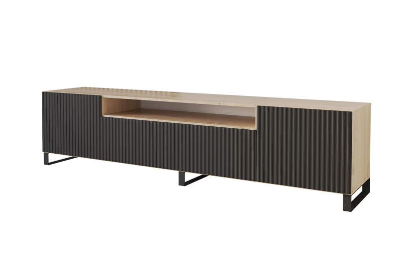 Szafka RTV z frezowanymi frontami stojąca NOA-2-S - 200x53x41 cm - Czarny 461574