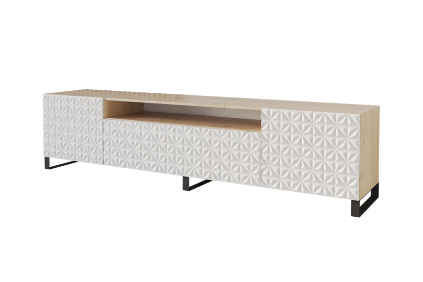 Szafka RTV z frezowanymi frontami stojąca VIRA-S - 200x53x41 cm - Biały 644240