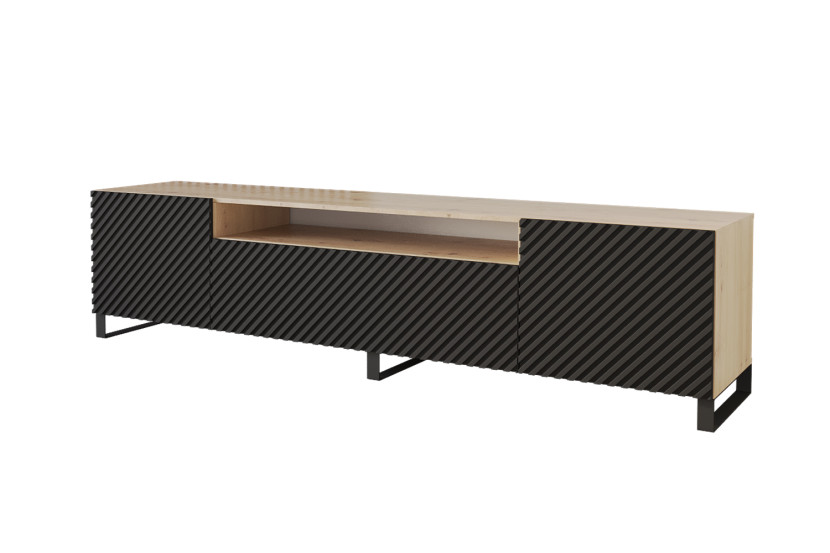 Szafka RTV z frezowanymi frontami stojąca ZENO-S - 200x53x41 cm - Czarny 643080