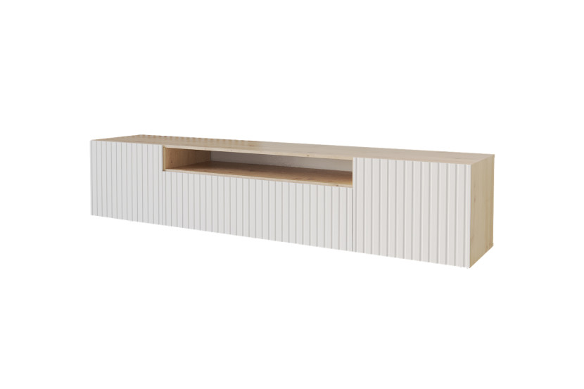 Szafka RTV z frezowanymi frontami wisząca KITO-W - 200x40x41 cm - Biały 644199