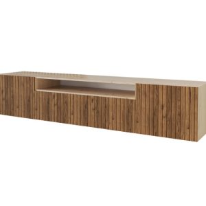 Szafka RTV z frezowanymi frontami wisząca KITO-W – 200x40x41 cm – Brązowy 644202 Szafka RTV z frezowanymi frontami wisząca KITO-W – 200x40x41 cm – Brązowy 644202