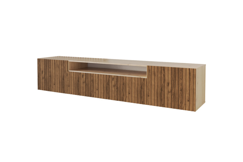 Szafka RTV z frezowanymi frontami wisząca KITO-W - 200x40x41 cm - Brązowy 644202