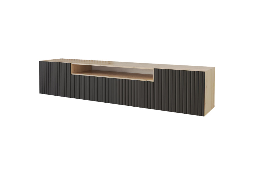 Szafka RTV z frezowanymi frontami wisząca KITO-W - 200x40x41 cm - Czarny 644155