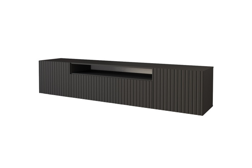 Szafka RTV z frezowanymi frontami wisząca KITO-W - 200x40x41 cm - Czarny 644187