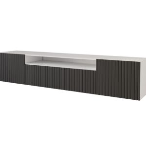 Szafka RTV z frezowanymi frontami wisząca KITO-W – 200x40x41 cm – Czarny 644127 Szafka RTV z frezowanymi frontami wisząca KITO-W – 200x40x41 cm – Czarny 644127