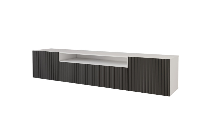 Szafka RTV z frezowanymi frontami wisząca KITO-W - 200x40x41 cm - Czarny 644127