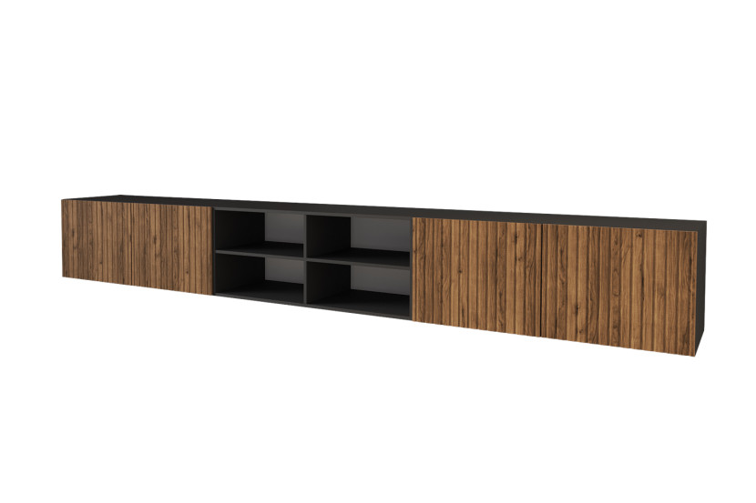 Szafka RTV z frezowanymi frontami wisząca KITO-W - 3x100x40x40 cm - Brązowy 654108