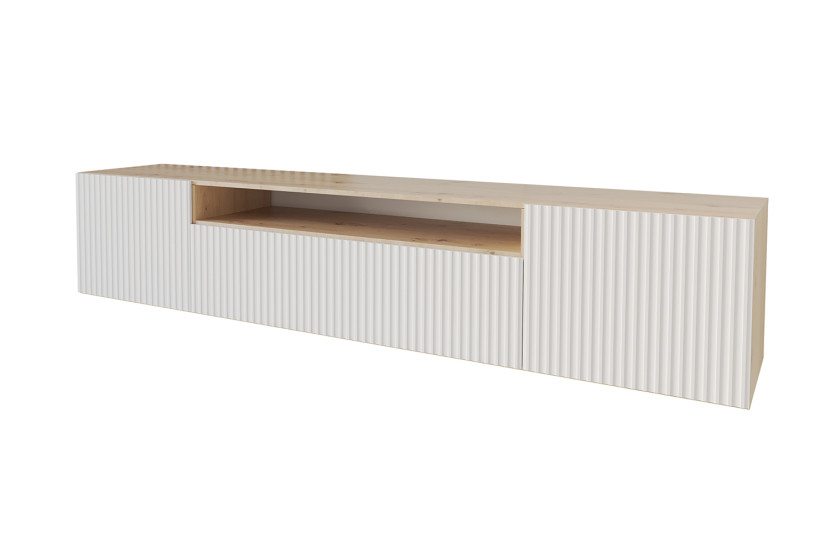 Szafka RTV z frezowanymi frontami wisząca NOA-2-W - 200x40x41 cm - Biały 644177