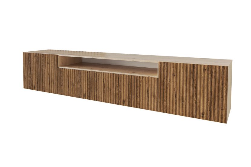 Szafka RTV z frezowanymi frontami wisząca NOA-2-W - 200x40x41 cm - Brązowy 644220