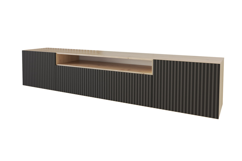 Szafka RTV z frezowanymi frontami wisząca NOA-2-W - 200x40x41 cm - Czarny 644183