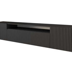 Szafka RTV z frezowanymi frontami wisząca NOA-2-W – 200x40x41 cm – Czarny 644217 Szafka RTV z frezowanymi frontami wisząca NOA-2-W – 200x40x41 cm – Czarny 644217