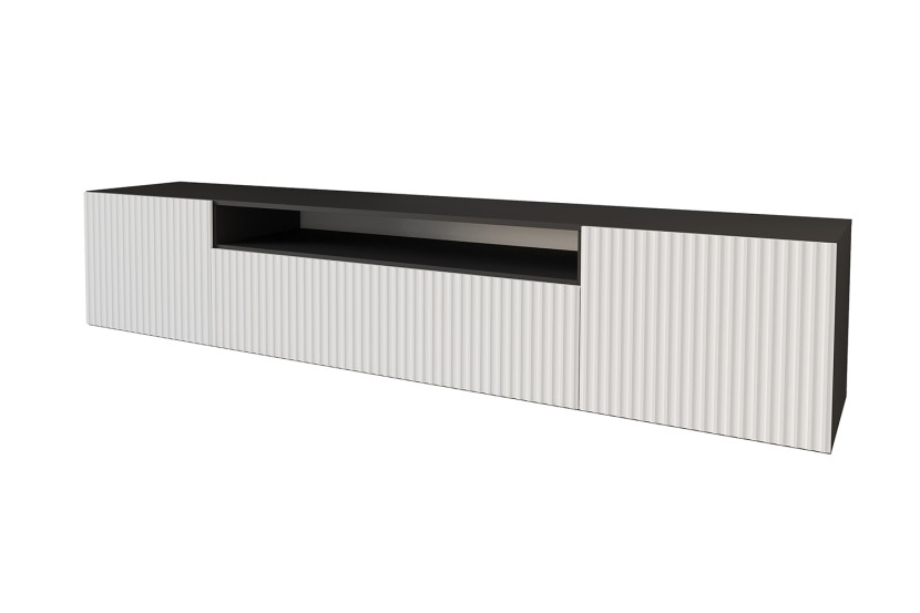Szafka RTV z frezowanymi frontami wisząca NOA-2-W - 200x40x41 cm - Czarny 644152