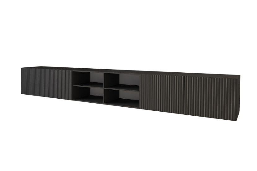 Szafka RTV z frezowanymi frontami wisząca NOA-2-W - 3x100x40x40 cm - Czarny 654113