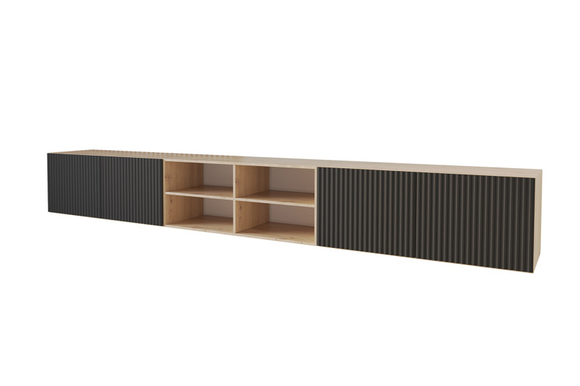 Szafka RTV z frezowanymi frontami wisząca NOA-2-W - 3x100x40x40 cm - Czarny 654128