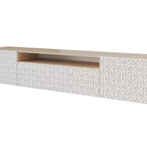 Szafka RTV z frezowanymi frontami wisząca VIRA-W – 200x40x41 cm – Biały 644218 Szafka RTV z frezowanymi frontami wisząca VIRA-W – 200x40x41 cm – Biały 644218