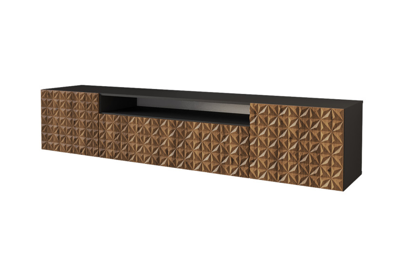 Szafka RTV z frezowanymi frontami wisząca VIRA-W - 200x40x41 cm - Brązowy 644158