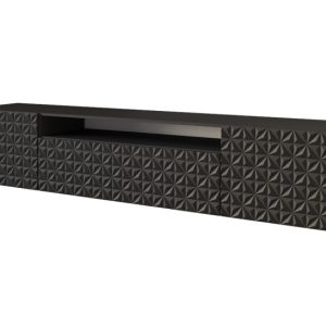 Szafka RTV z frezowanymi frontami wisząca VIRA-W – 200x40x41 cm – Czarny 644260 Szafka RTV z frezowanymi frontami wisząca VIRA-W – 200x40x41 cm – Czarny 644260