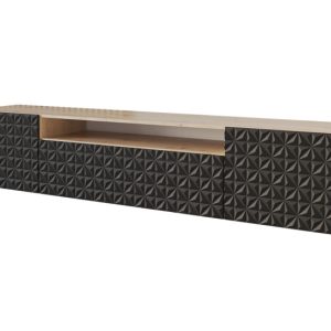 Szafka RTV z frezowanymi frontami wisząca VIRA-W – 200x40x41 cm – Czarny 644216 Szafka RTV z frezowanymi frontami wisząca VIRA-W – 200x40x41 cm – Czarny 644216