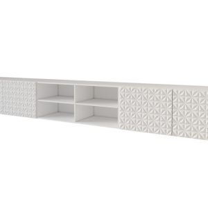 Szafka RTV z frezowanymi frontami wisząca VIRA-W – 3x100x40x40 cm – Biały 654084