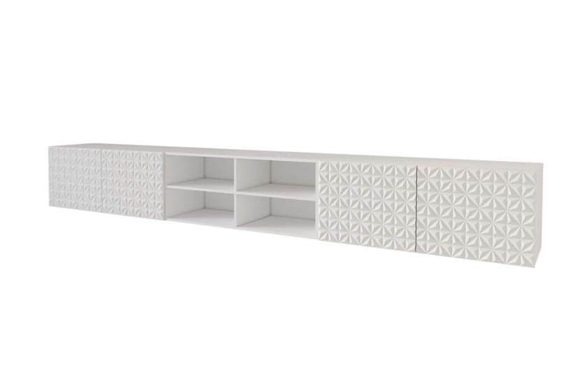 Szafka RTV z frezowanymi frontami wisząca VIRA-W - 3x100x40x40 cm - Biały 654084