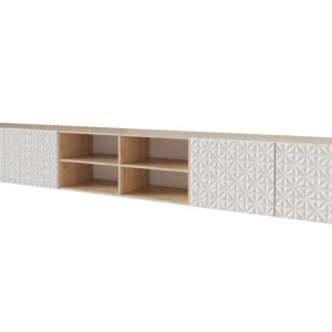 Szafka RTV z frezowanymi frontami wisząca VIRA-W – 3x100x40x40 cm – Biały 654083