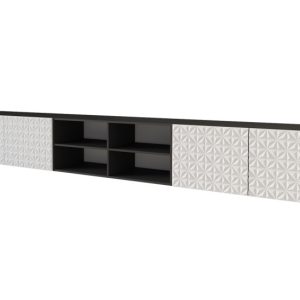 Szafka RTV z frezowanymi frontami wisząca VIRA-W – 3x100x40x40 cm – Biały 654127