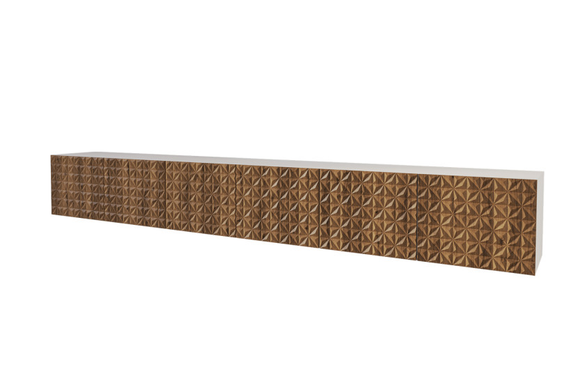 Szafka RTV z frezowanymi frontami wisząca VIRA-W - 3x100x40x40 cm - Brązowy 654085