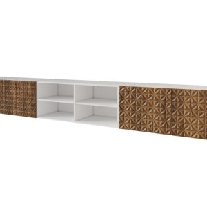 Szafka RTV z frezowanymi frontami wisząca VIRA-W – 3x100x40x40 cm – Brązowy 654086